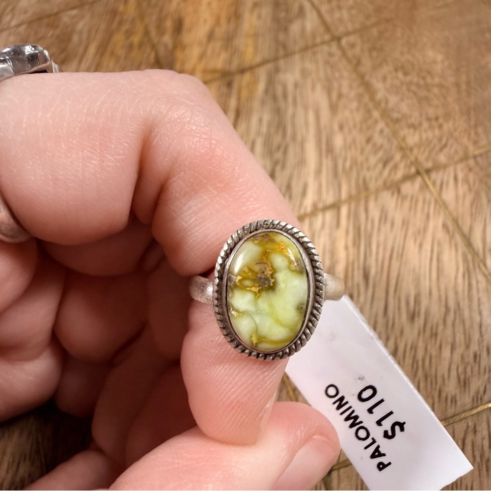 925 Sterling Silver‎ South West Palomino Variscite Ring Size Adjustable
